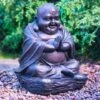 Happy Buddha With Solar Light -B and M Store 307135 bronze buddha garden ornament daylight1
