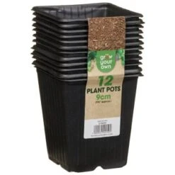B&M Black Plant Pots 12pk -B and M Store 319025 grow your own 12 plant pots 9cm1