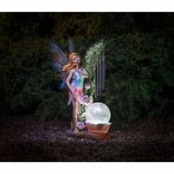 Solar Powered Garden Fairy With Wind Chime -B and M Store 331455 garden fairy with solar crackle ball and windchime 2