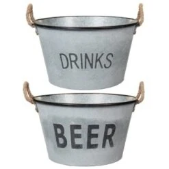 B&M Large Galvanised 'Beer' Bucket Planter -B and M Store 342027 large drinks buckets main1