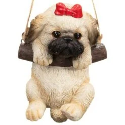 B&M Swinging Dog Garden Ornament - Shih Tzu -B and M Store 342057 swinging dogs bow 2