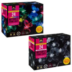 B&M 24 Solar LED Butterfly String Lights - White -B and M Store 353457 24 string lights butterfly group