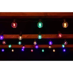 Solar Powered Bulb String Lights 50pk - Multicolour -B and M Store 366397 50pk clear bulb string lights multi colour
