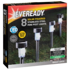 Eveready Mini Solar Lighting Posts 8pk - Colour Changing -B and M Store 366414 8pk eveready soloar powered mini post lights bright white