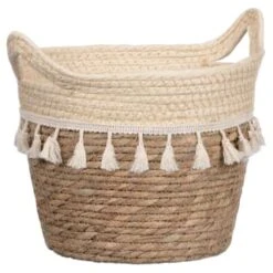 B&M Natural Basket Planter With Fringing -B and M Store 379209 island paradise natural basket planter with fringing 2