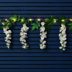 Solar Powered 180cm Artificial Leaf Garland With Wisteria Flowers - Warm White -B and M Store 379258 180cm solar powered artificial leaf garland with wisteria flowers 20 warm white micro leds 3