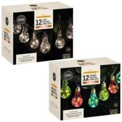 Solar Powered 12 Clear Light Bulb String LED Lights - Warm White -B and M Store 379260 379261 12 solar powered light bulb string lights group