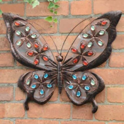 Solar Powered Metal Jewelled Butterfly Wall Art -B and M Store 379433 solar powered metal jewelled butterfly wall art cool white leds
