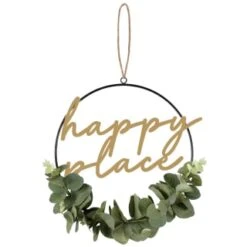 B&M Botanical Garden Hanging Hoop With Slogan -B and M Store 379615 botanical garden metal hoop with gold wording and leaves happy place