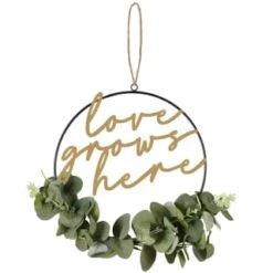 B&M Botanical Garden Hanging Hoop With Slogan -B and M Store 379615 botanical garden metal hoop with gold wording and leaves love grows here