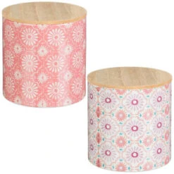 B&M Ceramic Candle With Wooden Lid - White -B and M Store 392775 large printed ceramic candle with wooden group