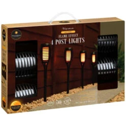 Morocco Solar Powered Flame Effect Post Lights 4pk -B and M Store 392878 4 pack morocco solar powered flame effect post lights 21