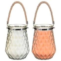 B&M Large Faceted Glass Candle With Rope Handle - Cream -B and M Store 392940 superbloom large faceted glass candle with rope handle group 2