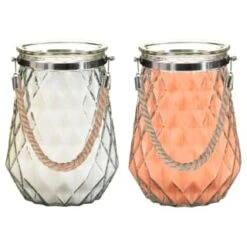 B&M Large Faceted Glass Candle With Rope Handle - Cream -B and M Store 392940 superbloom large faceted glass candle with rope handle group