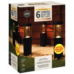 Cambridge Solar Powered Tube Post Lights 6pk -B and M Store 392998 cambridge solar powered tube post lights 6pk 3