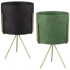 B&M Leaf Embossed Planter On Gold Stand - Black -B and M Store 393073 ceramic leaf emboss planter on gold stand group