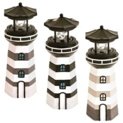 B&M Lighthouse Ornament With Rotating Solar Light - Grey -B and M Store 393263 lighthouse ornament with rotating solar light group