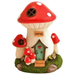 B&M Assorted Mushroom House Ornament With Glowing Solar Light -B and M Store 393429 mushroom house ornament with glowing solar light