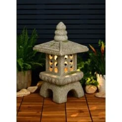 B&M Rustic Pagoda Ornament With Solar LED -B and M Store 393435 rustic pagoda ornament with solar led