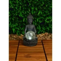 B&M Assorted Sitting Solar Buddha Garden Ornament -B and M Store 393441 sitting buddha garden ornament with solar crackle ball