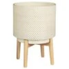 B&M Natural Textured Ceramic Planter With Wooden Stand -B and M Store 393645 natural textured ceramic planter with wooden stand