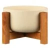 B&M Cream Planter On Wooden Stand -B and M Store 393693 cream planter on wooden stand 2